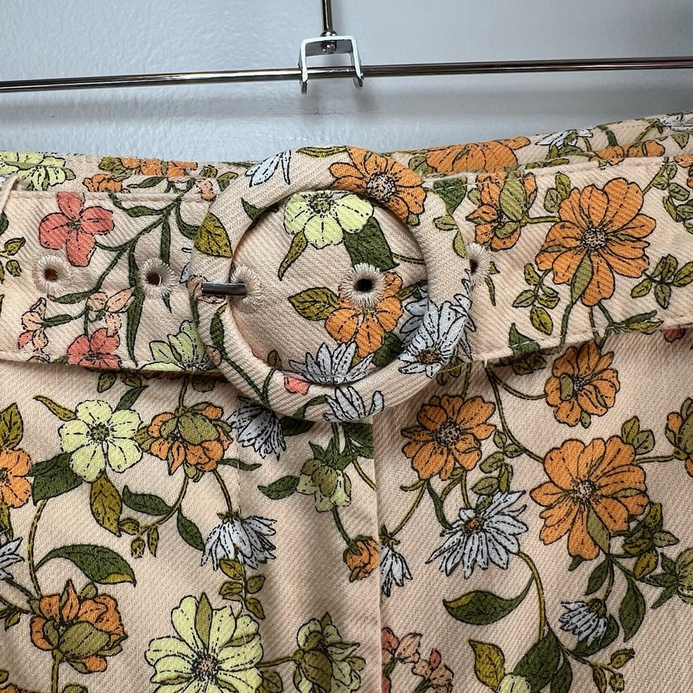 Loft Petite Sutton Kick Crop Pants Beige Orange Yellow Floral Woman’s 2P Belt - Picture 3 of 16